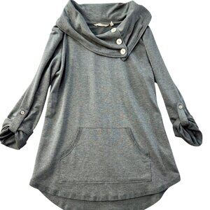 Soft‎ Surroundings Women Gray Button Cowl Neck Kangaroo Pocket Knit Sweater Sz S